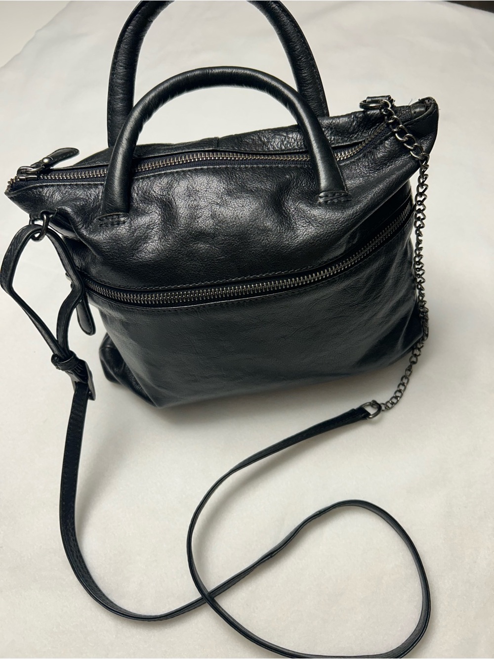 Latico Leather Black Full Grain Leather Convertible Crossbody Bag/Handbag Tote